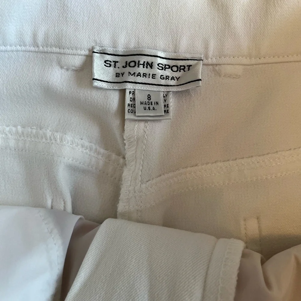 St John Sport White Pants Gold Hardware High Rise Straight Leg Size 8